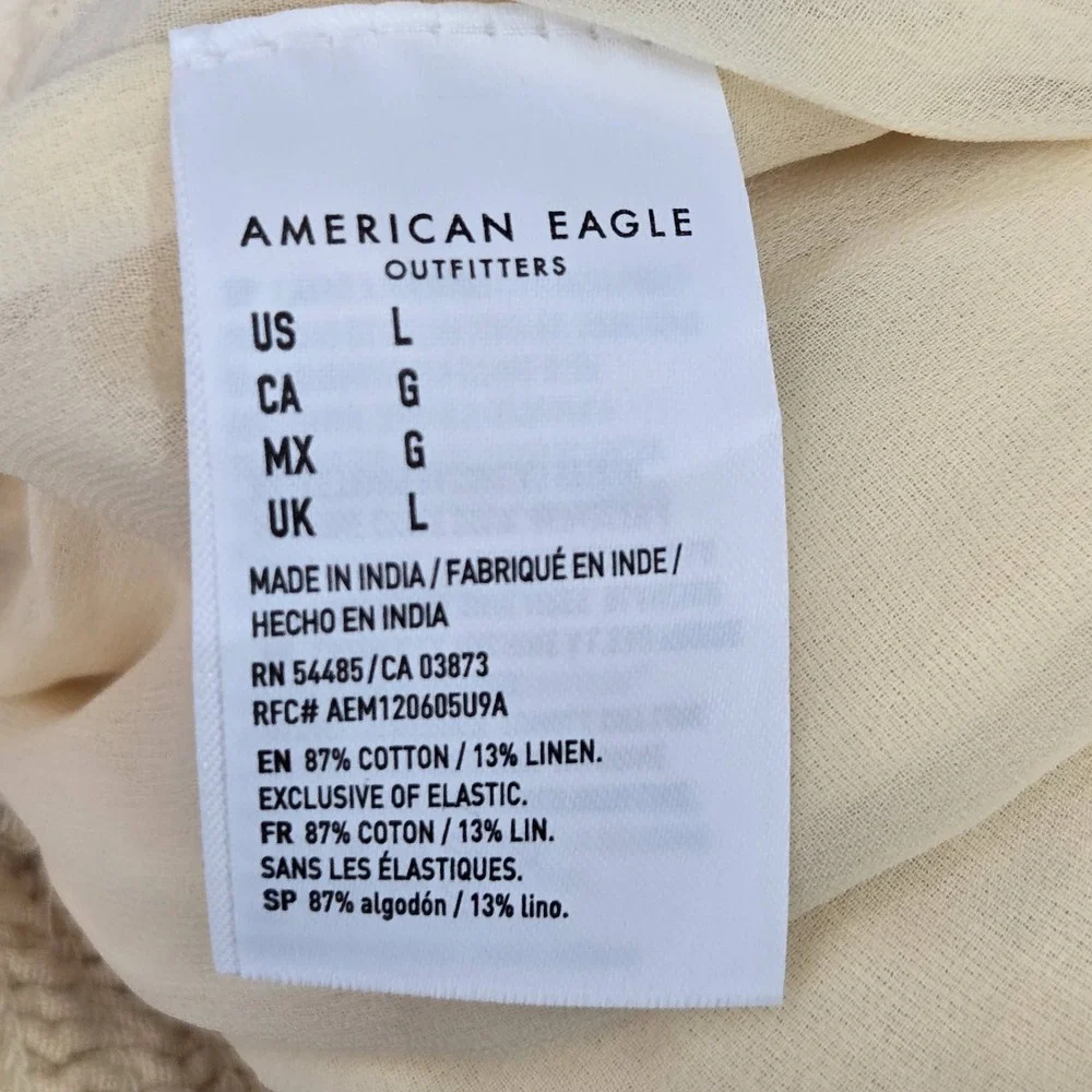 American Eagle Outfitters Women Jumpsuit L Yellow Cotton Linen Tie Coastal Beach
